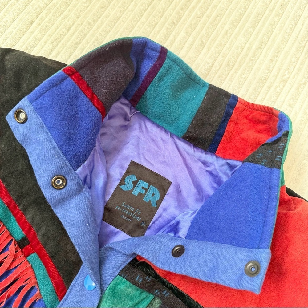 Vintage SFR Southwestern Boho Patchwork Bomber Fleece Jacket | Size L - Picture 4 of 8